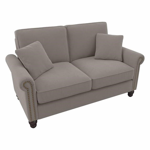 Pemberly Row Modern 61W Loveseat in Beige Herringbone Fabric