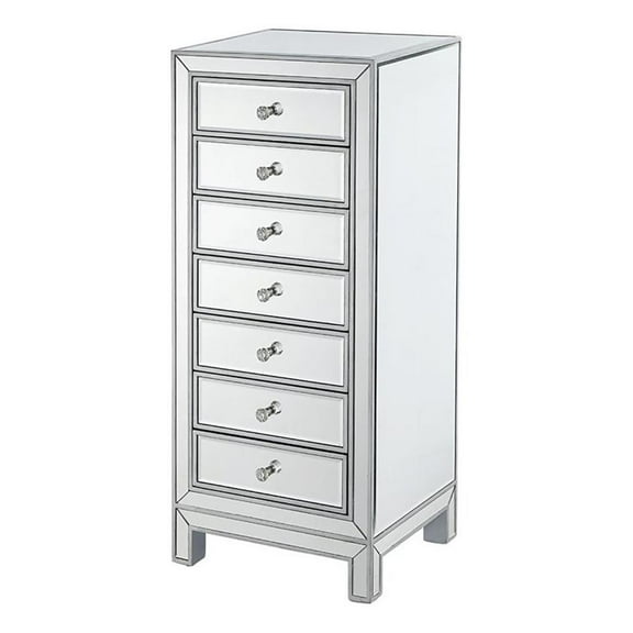 Pemberly Row Modern 7-Drawer Petite Mirrored Glass Lingerie Chest in Silver