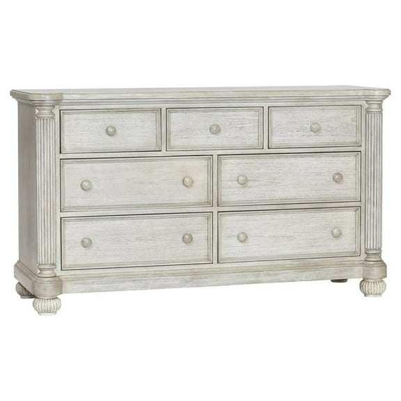 Pemberly Row Modern 7-Drawer Wood Dresser in Weathered White