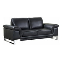 Pemberly Row Modern 73" Genuine Italian Leather Loveseat in Black