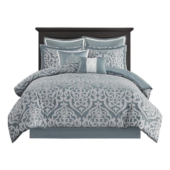 Pemberly Row Modern 8-Piece Fabric Jacquard Comforter Set - Blue