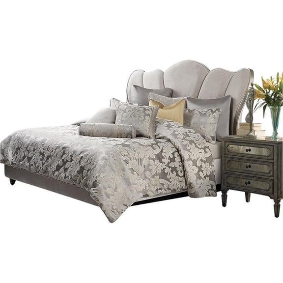 Pemberly Row Modern 9-Piece Queen Comforter Set in Platinum Silver