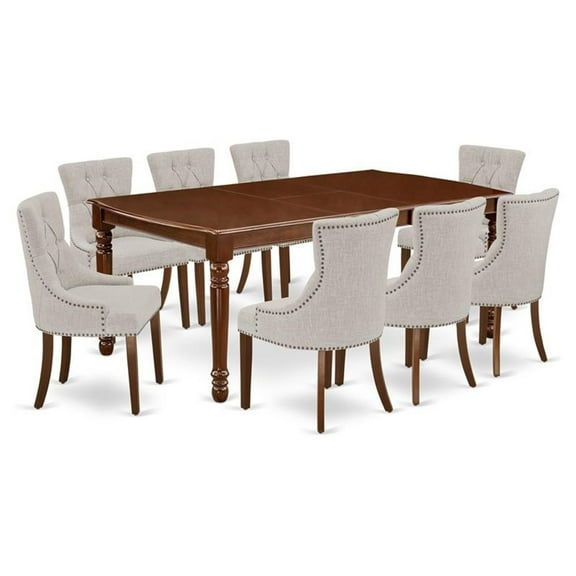 Pemberly Row Modern 9-piece Wood Dining Set in Mahogany/Doeskin