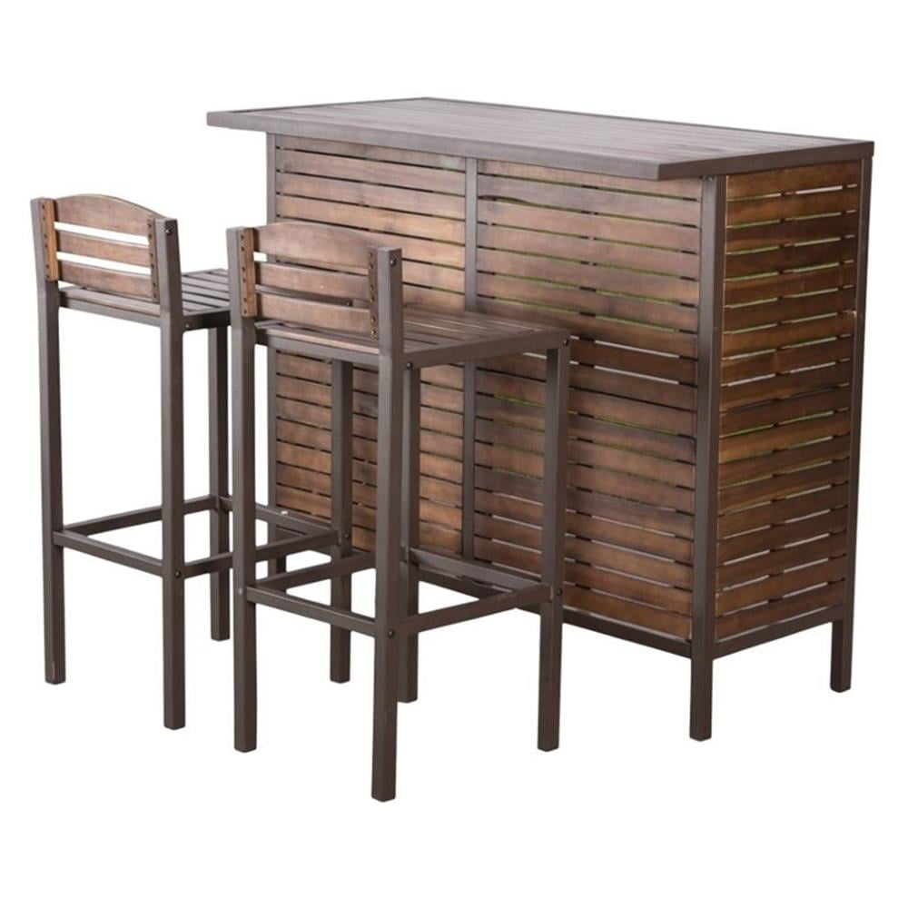 Acacia Wood and Rustic Metal 3-Piece Bar Set