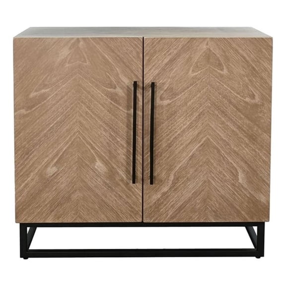 Pemberly Row Modern Accent Cabinet with Chevron Doors and Metal Base