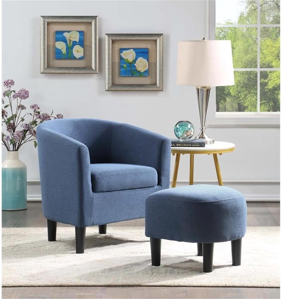 Pemberly Row Modern Accent Chair with Ottoman in Blue Fabric - Walmart.com