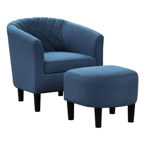 Pemberly Row Modern Accent Chair with Ottoman in Blue Fabric