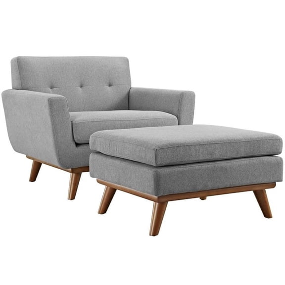 Pemberly Row Modern Accent Chair with Ottoman in Expectation Gray
