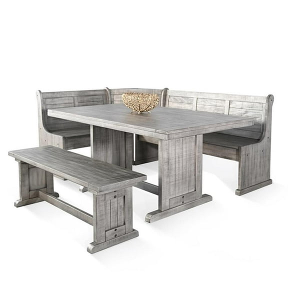 Pemberly Row Modern Alpine Gray Wood Breakfast Nook Dining Set