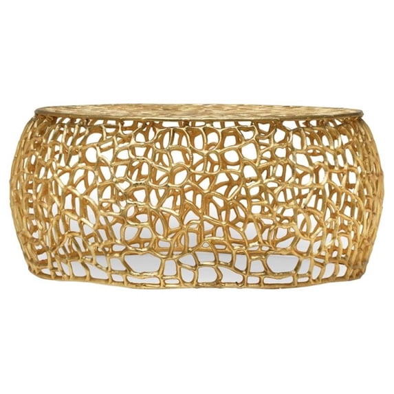 Pemberly Row Modern Aluminum Mesh Coffee Table in Gold Finish