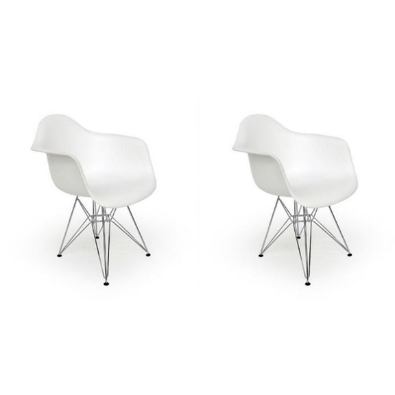 Pemberly Row Modern Arm Dining Chair in Matte White (Set of 2)