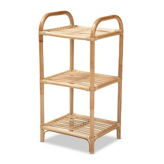 Pemberly Row Modern Bohemian Brown Finished Rattan 3-Tier Display Shelf