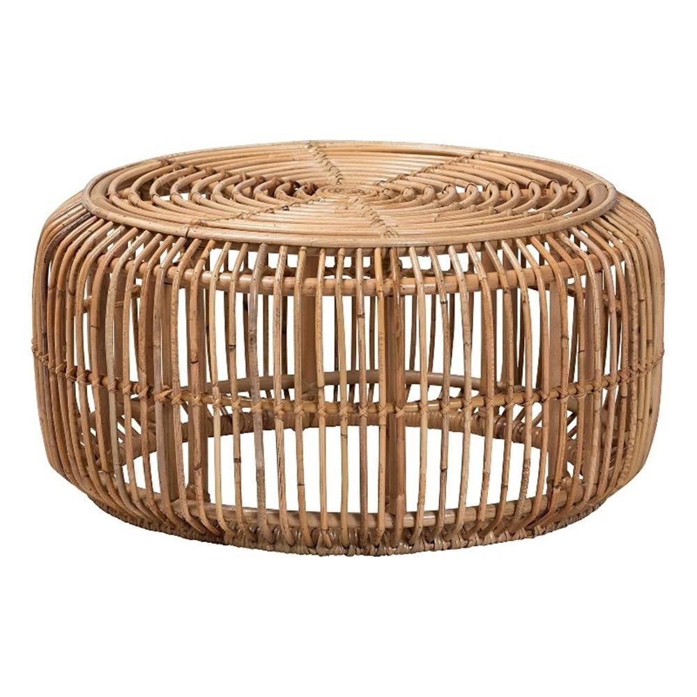 Handcrafted Natural Brown Round Rattan Bohemian Coffee Table