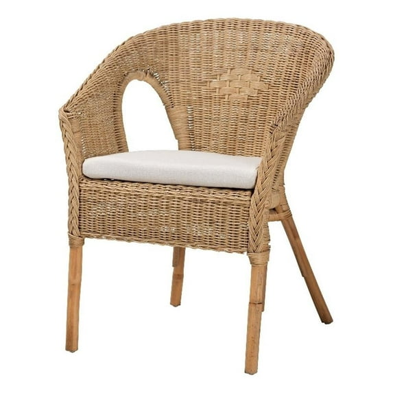Pemberly Row Modern Bohemian Natural Brown Antique Rattan Dining Chair