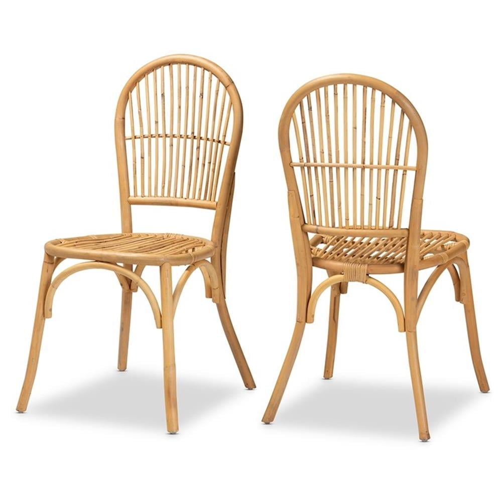 Natural Brown Rattan Cane Dining Chair Set with Rounded Backrest
