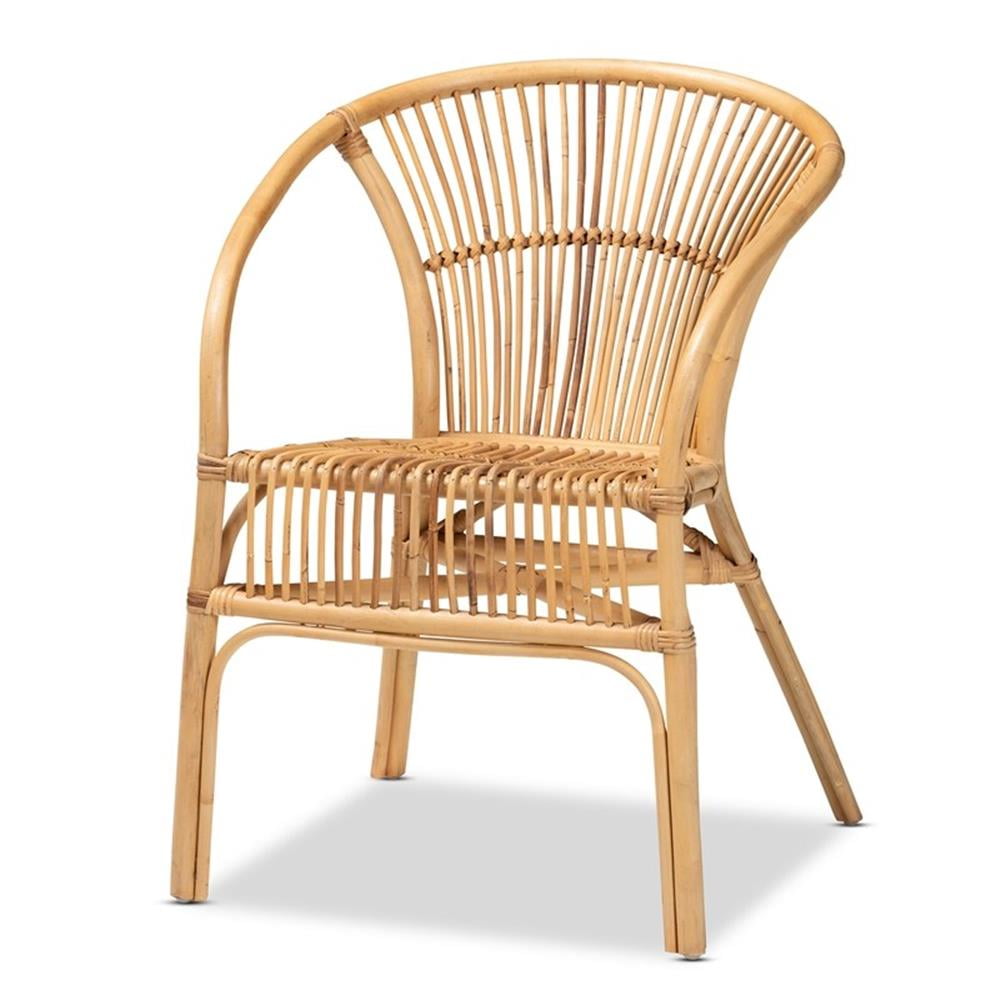 Natural Brown Rattan and Cane Dining Chair with Sloping Armrests