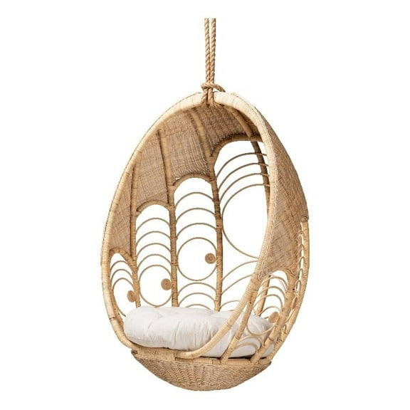 Pemberly Row Modern Bohemian Natural Brown Rattan Hanging Chair