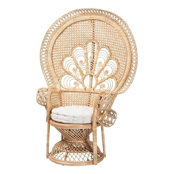 Pemberly Row Modern Bohemian Natural Brown Rattan Peacock Accent Chair