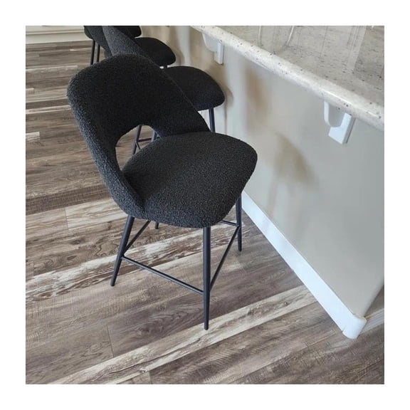 Pemberly Row Modern Boucle 26" Counter Stool in Black (Set of 2)