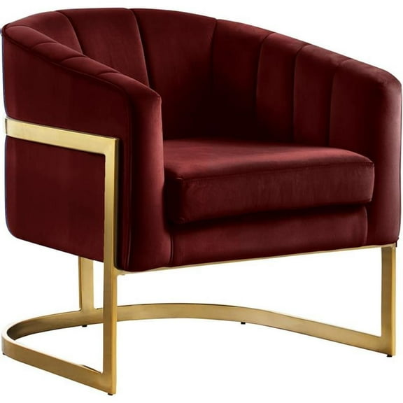 Pemberly Row Modern Burgundy Velvet Accent Chair with Gold Base