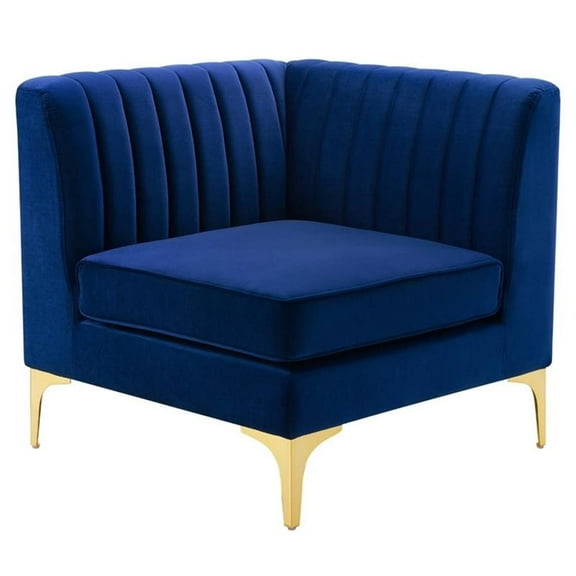 Pemberly Row Modern Channel Tufted Performance Velvet Corner Chair in Navy