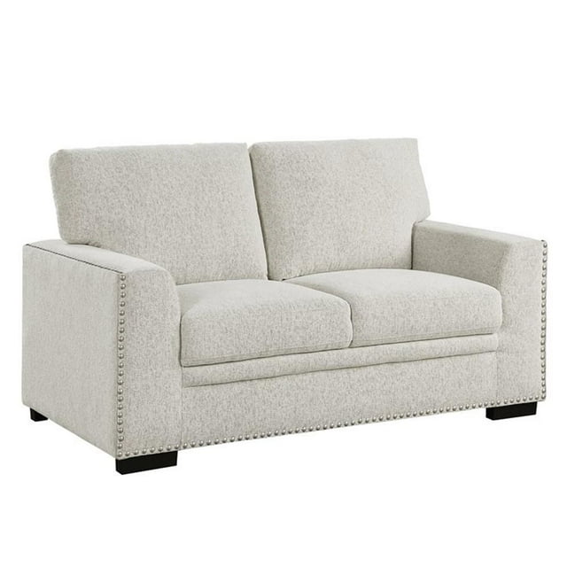 Pemberly Row Modern Chenille Fabric Upholstered Loveseat in Beige