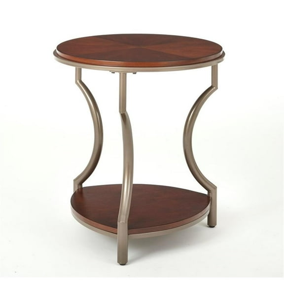 Pemberly Row Modern Cherry Finish Wood and Metal Round End Table