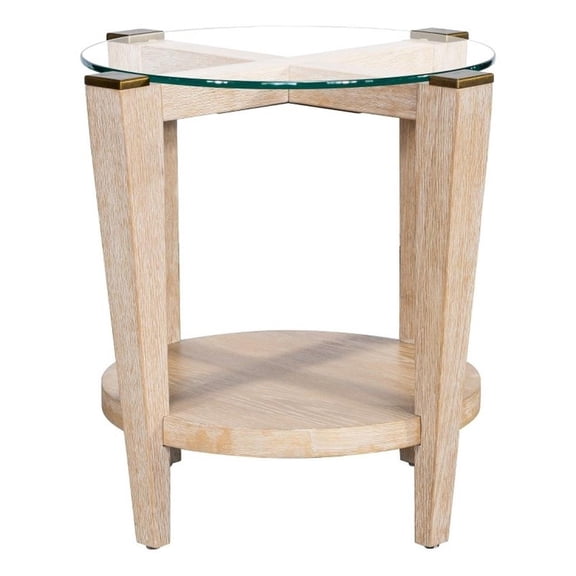 Pemberly Row Modern Coastal Wire-Brushed End Table in Bleached Oak