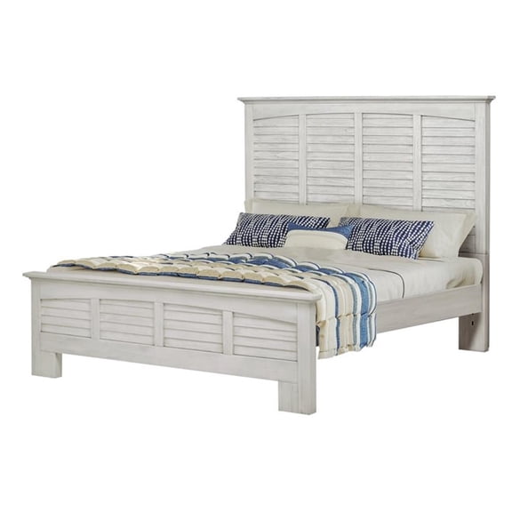 Pemberly Row Modern Coastal Wood King Panel Bed in White Finish