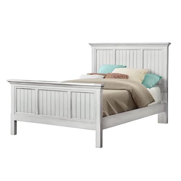 Pemberly Row Modern Coastal Wood Queen Panel Bed in White Finish