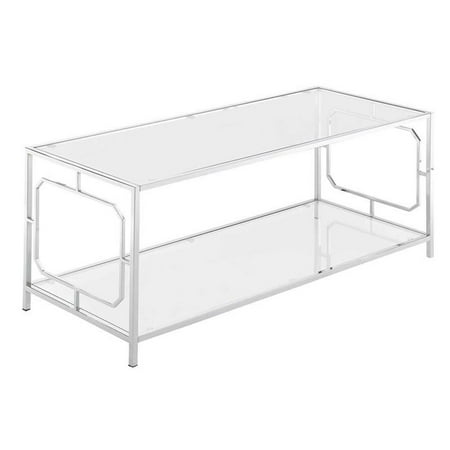 Pemberly Row Modern Coffee Table in Clear Glass and Chrome Frame