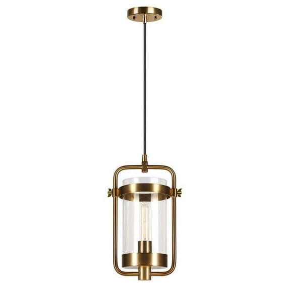 Pemberly Row Modern / Contemporary 11" Brass Metal/Glass Pendant