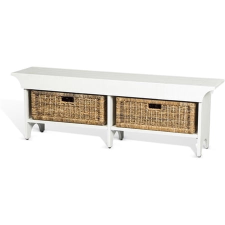 Pemberly Row Modern / Contemporary 18" Mahogany Wood Short Bench in White