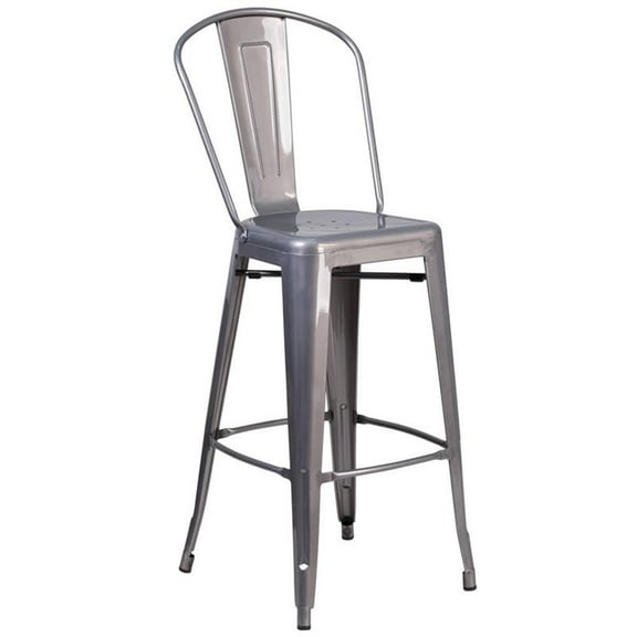 Pemberly Row Modern / Contemporary 30" Curved Slat Back Metal Bar Stool in Gray
