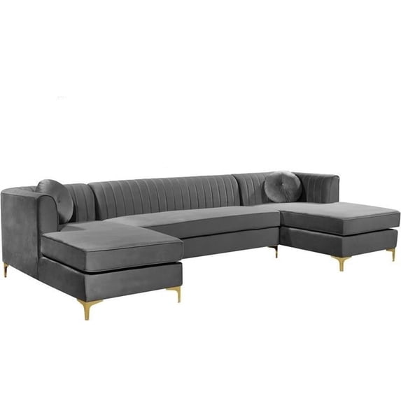 Pemberly Row Modern / Contemporary 3pc Velvet Sectional in Gray
