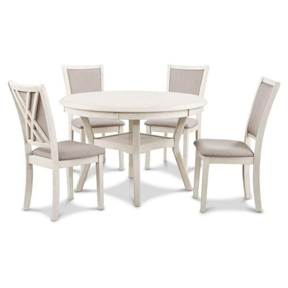 Pemberly Row 5-Piece Round Solid Wood Dining Set in Bisque Beige