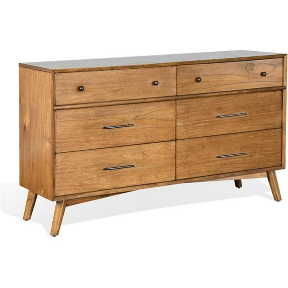 Pemberly Row Modern / Contemporary 60" 6-drawer Wood Dresser in Cinnamon