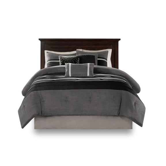 Pemberly Row Modern / Contemporary 7 Piece Comforter Set in Black