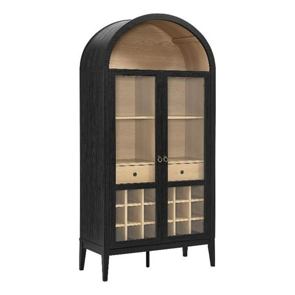 Pemberly Row Modern / Contemporary Arched Bar Cabinet in Black