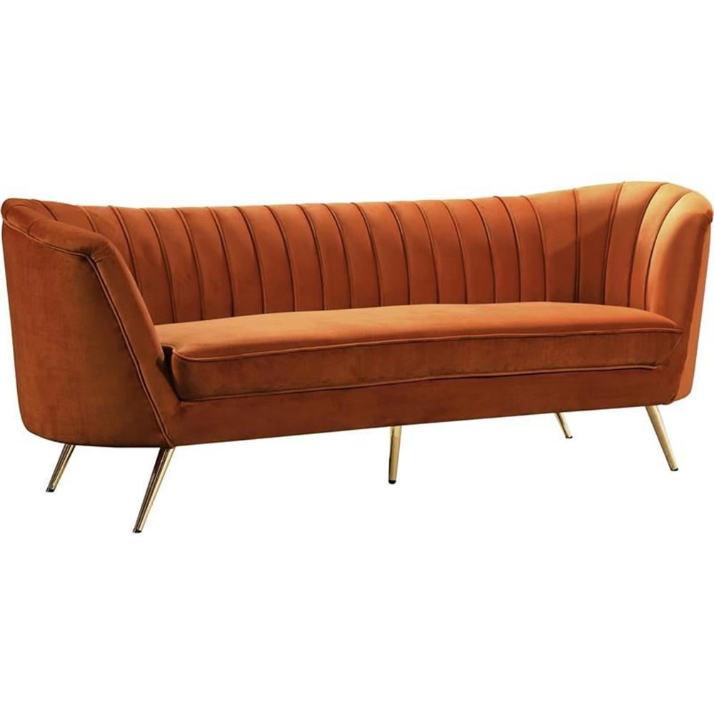 Pemberly Row Modern / Contemporary Cognac Velvet Sofa in Mahogany ...