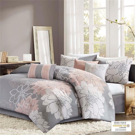 Pemberly Row Modern / Contemporary Comforter Set in Gray/Blush