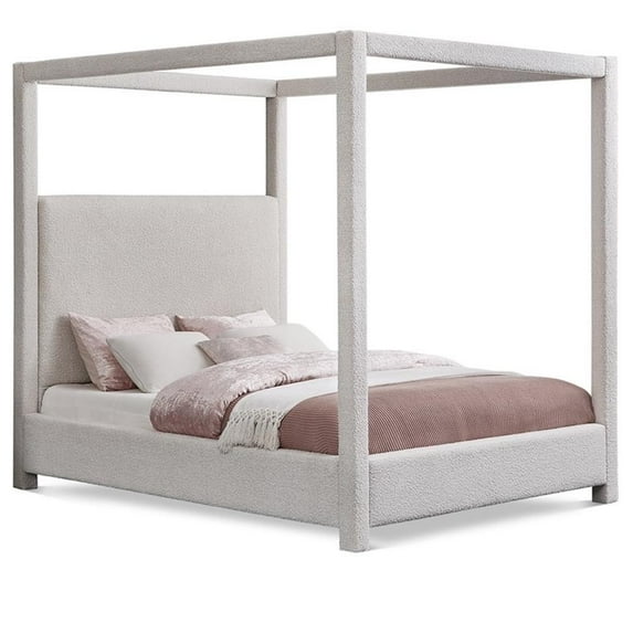 Pemberly Row Modern / Contemporary Cream Boucle Fabric King Bed