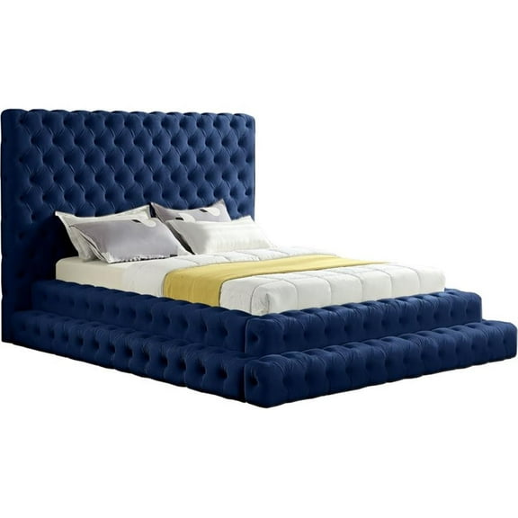 Pemberly Row Modern / Contemporary Fabric Navy Velvet Queen Bed