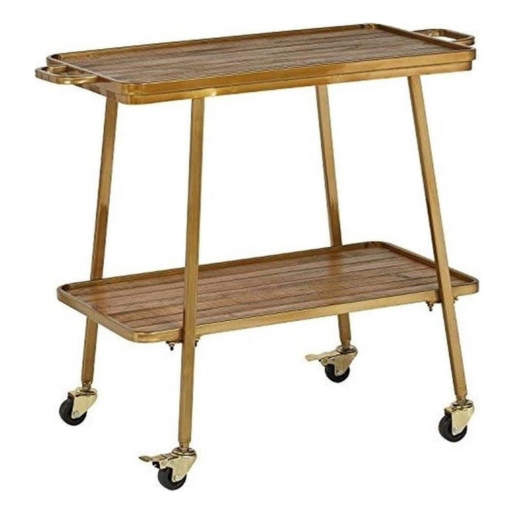 Felix Gold and Wood 2-Tier Bar Cart with Wheels
