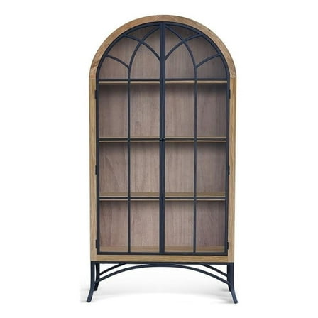 Pemberly Row Modern / Contemporary Glass Display Cabinet in Oak