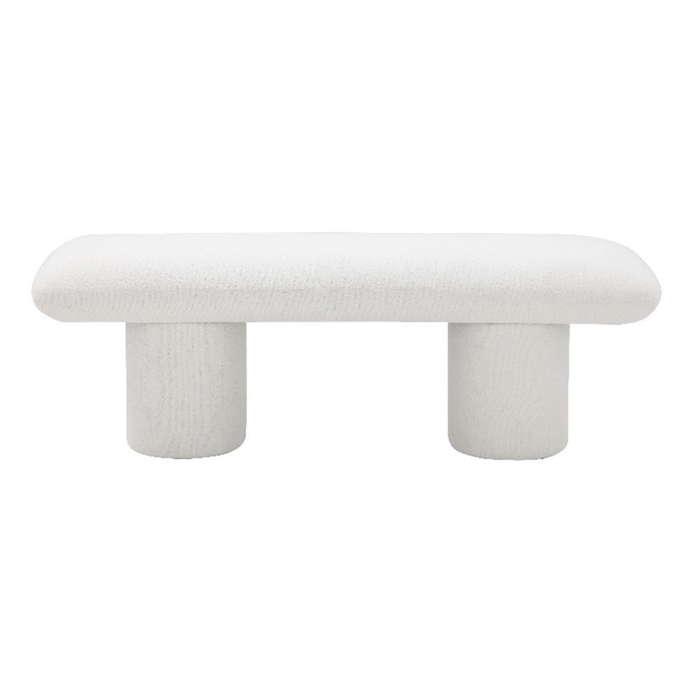 Anston 56" Ivory Boucle Upholstered Bench with Solid Wood Legs