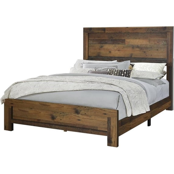 Pemberly Row King Panel Bed Pine Wood with Rustic Finish, Brown
