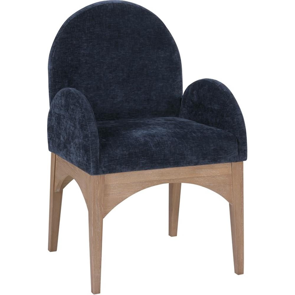 Navy Upholstered Arm Chair with Natural Wood Legs