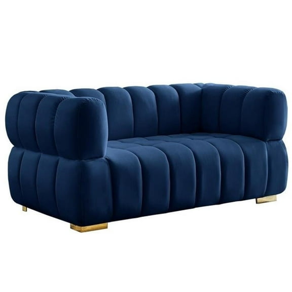 Pemberly Row Modern / Contemporary Navy Finish Velvet Loveseat