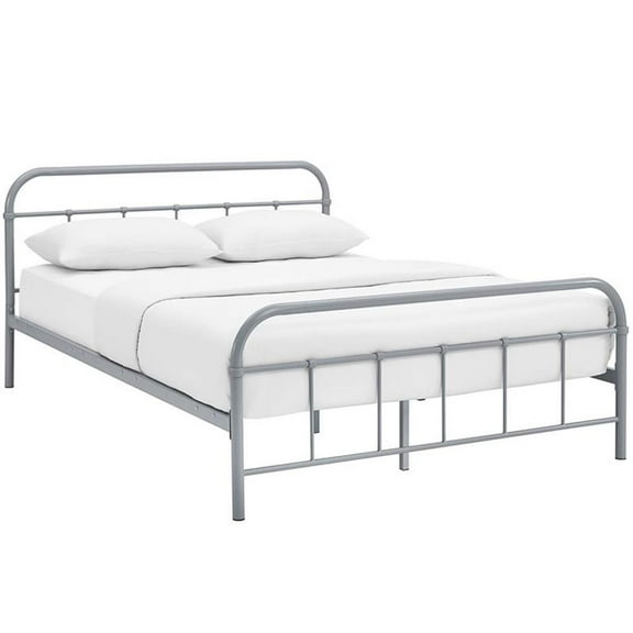 Pemberly Row Modern / Contemporary Queen Stainless Steel Bed in Gray